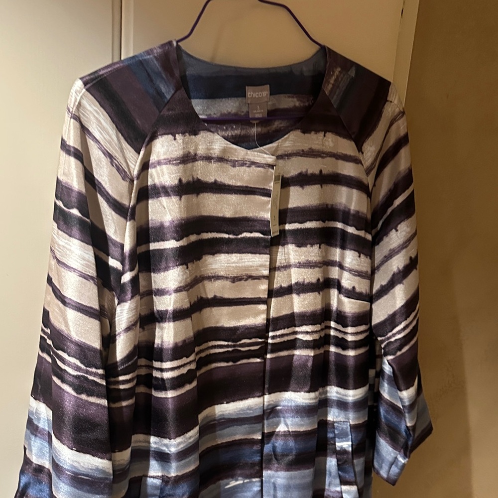Chico's Striped Cape Jacket - Purple, Blue, White